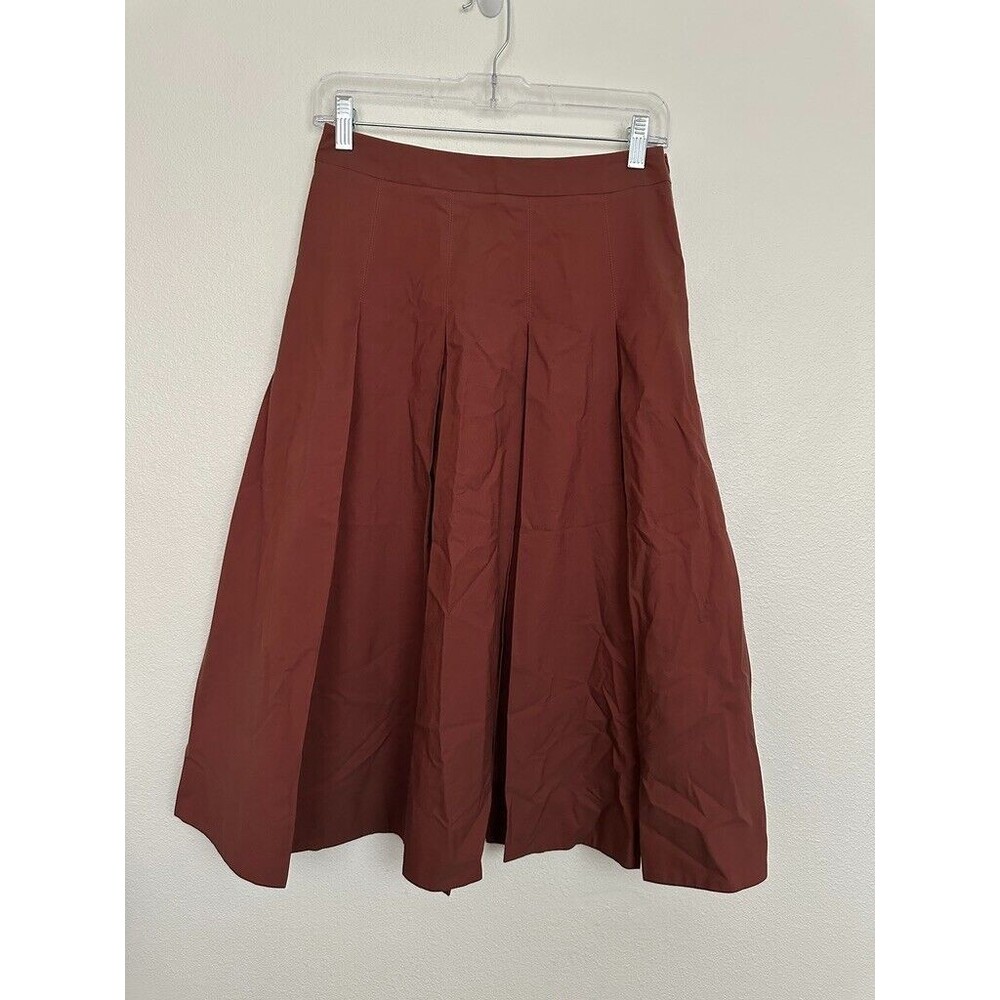 Margaret Howell Pleated Midi Skirt Red Holiday Zipper Cotton Italy Women's 8